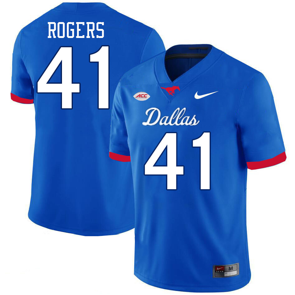 SMU Mustangs #41 Collin Rogers Jersey College Football Uniforms-Dallas Royal